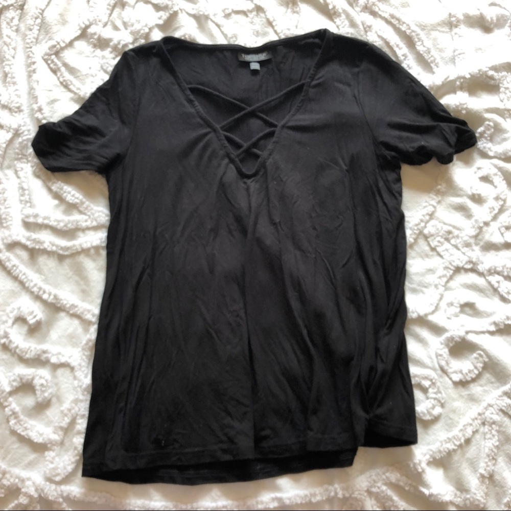 Black cross v-neck soft T-shirt from top shop